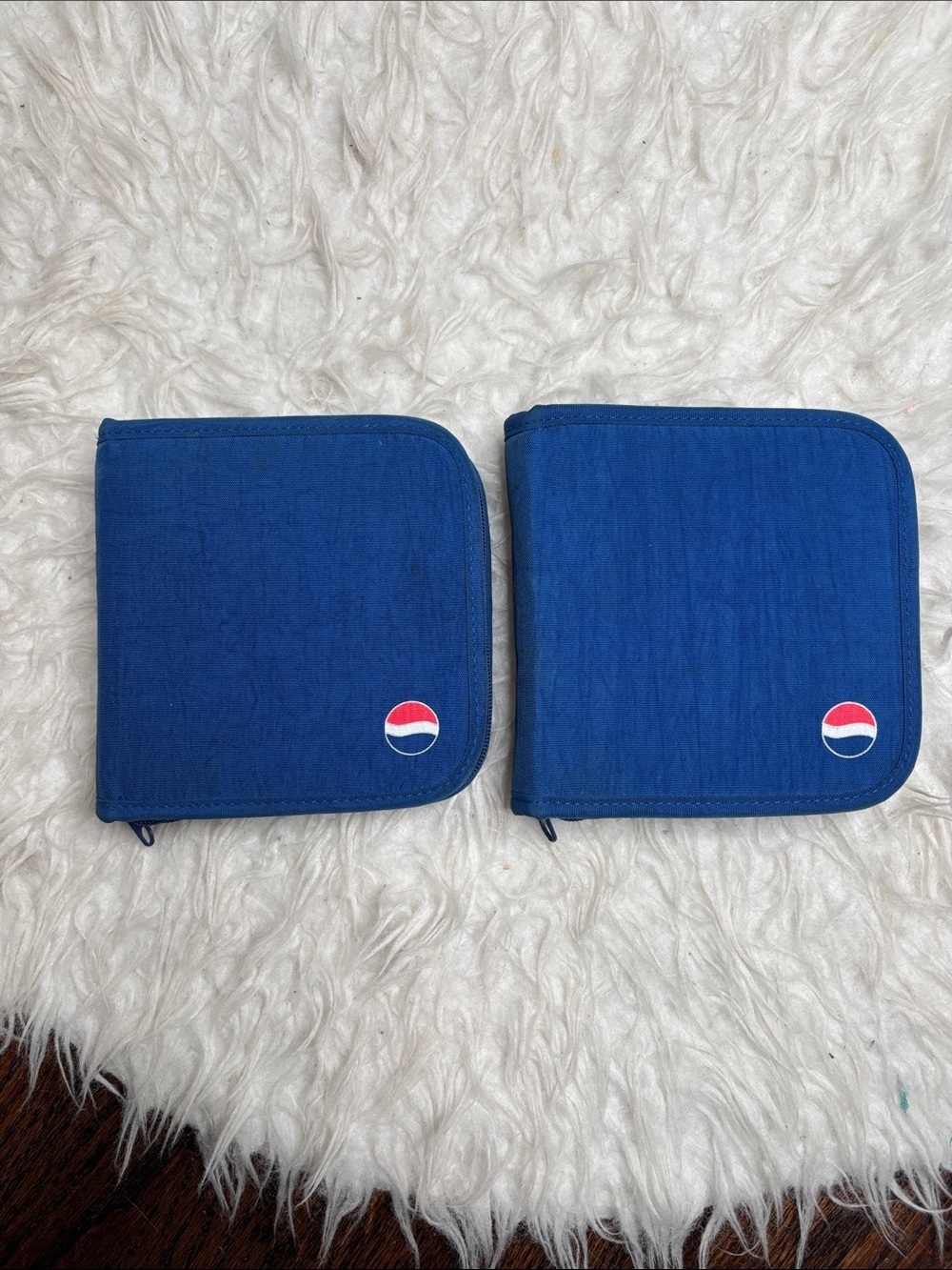 Lot of 2 Vintage Pepsi CD DVD Storage Wallet Cases Blue Promotional Disc Holders
